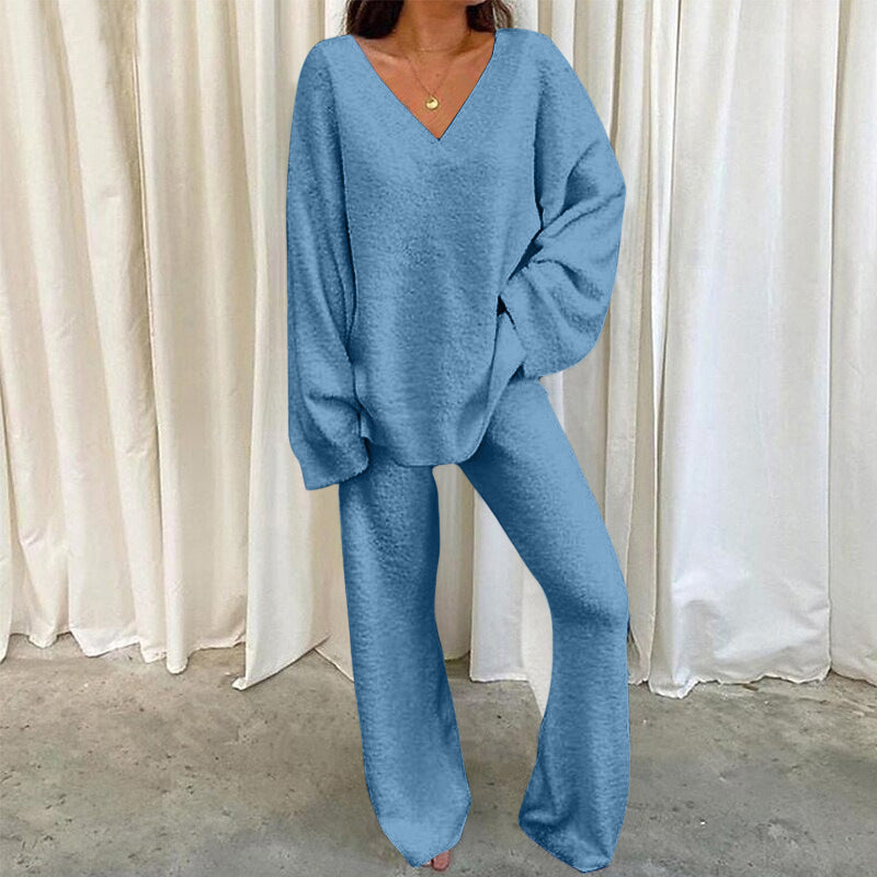 V-Neck Long Sleeve Top and Long Pants Set